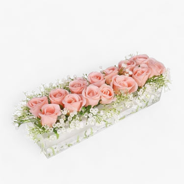 16 Rose Pink & Gypsophila in acrylic Box